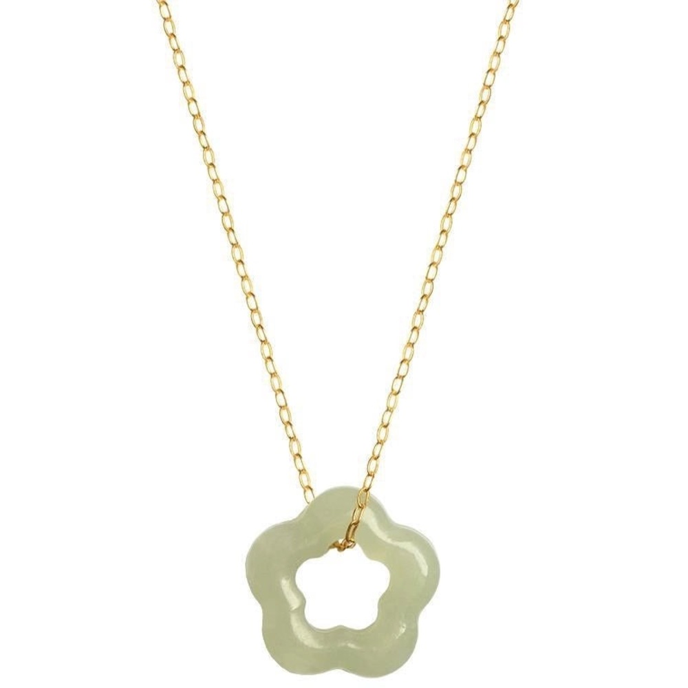 Gold and Green Clover Jade Plated Necklace with Dainty Chain